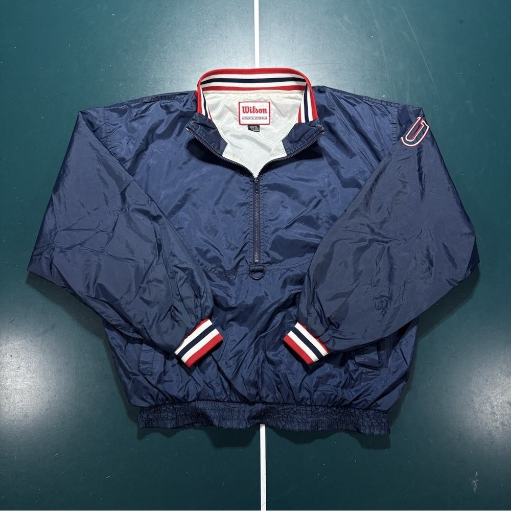 VTG 80s 90s Wilson Windbreaker 1/2 Zip Embroidered Spell Out Logo Men's XL